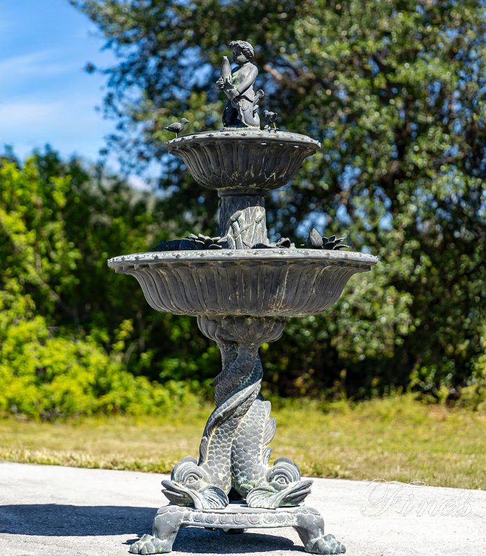 Search Result For Bronze Fountains  - Vintage Tiered Fountain In Patina Bronze  - BF-921